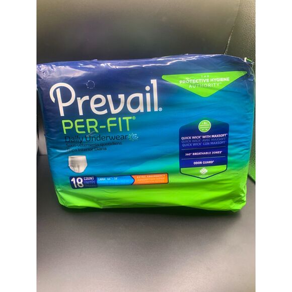 Prevail Per-Fit Large (44"-58") Daily Underwear 18 Count Protective Hygiene - Picture 1 of 3